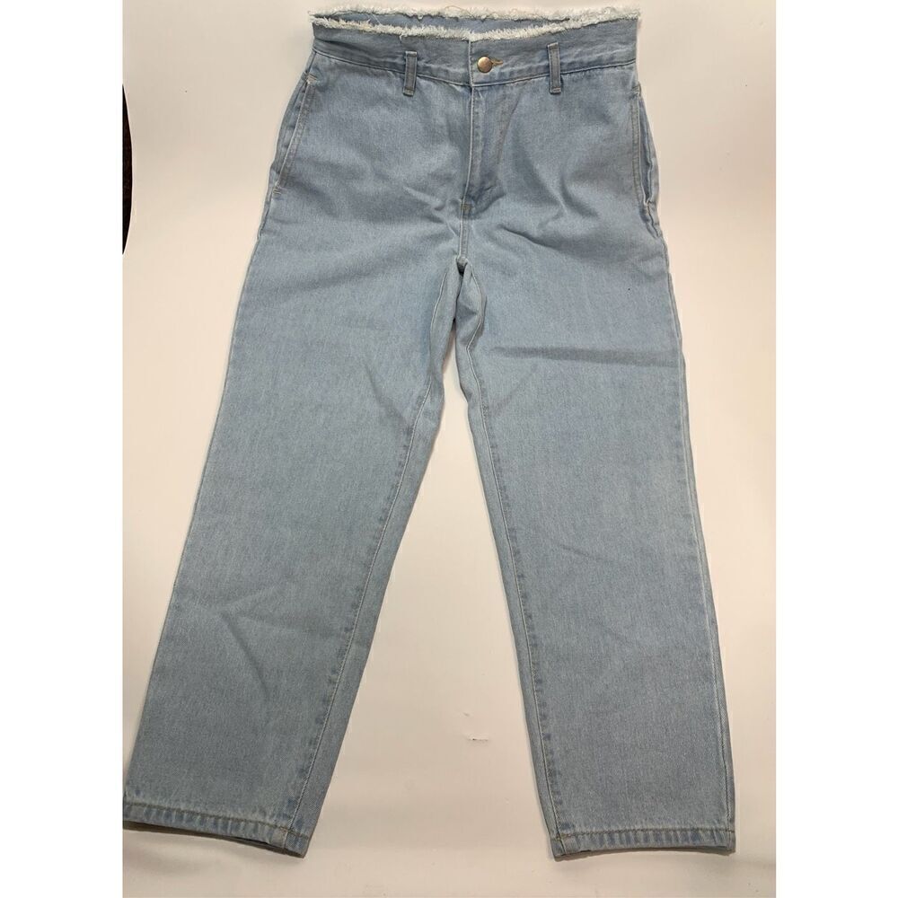 Refka Casual Women's Fringe Detail High Waist Boyfriend Jeans Ice Blue Size 8